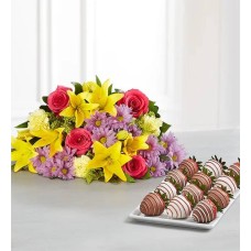 Campos de Europa para la Primavera con Fresas (Solo Ramo y 6 Fresas Gourmet con Glaseado)