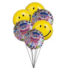 Smiley blue birthday balloons (6 Latex and 3-Mylar Balloons)