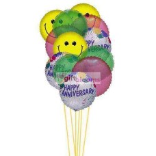 Globos de aniversario con caritas sonrientes (3 globos de látex y 6 globos de mylar)