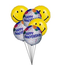 Smiley anniversary balloons (6 Latex and 3-Mylar Balloons)