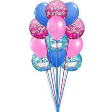 Un ramo de preciosos globos de feliz cumpleaños (6 de látex y 6 de mylar).