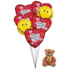 Globos corazón feliz con teddy
