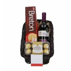 Cesta con Vino Tinto, Chocolates y Galletas