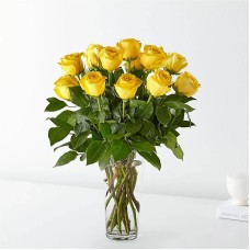Ramo de rosas amarillas de tallo largo (Estándar - 12 rosas)