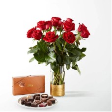 Sets de regalo clásicos de rosas rojas (12 rosas y bombones)