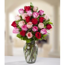 Rosas rosadas y rojas
