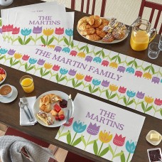 Camino de mesa y manteles individuales con diseño de tulipanes primaverales