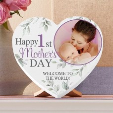 Feliz primer Día de la Madre Foto Corazón de Madera