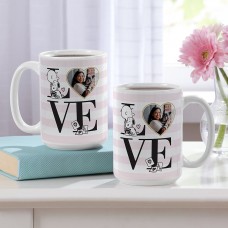 Taza con foto y diseño de rayas Love (tamaño (11 oz (taza con asa blanca)))