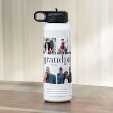 Collage de fotos con títulos de amor, botella de agua de acero inoxidable