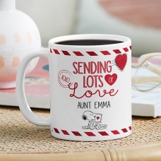 Tazas con el mensaje "Enviando mucho amor" (taza de 11 oz (con asa roja))