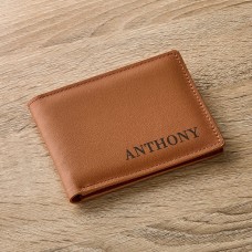 Cartera de cuero antirrobo con cualquier mensaje