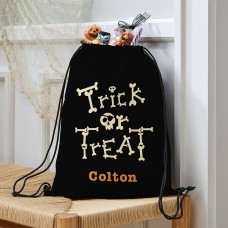 Bolsa de dulces con cordón para Halloween con diseño de huesos.