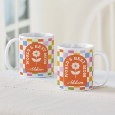 Taza a cuadros con la inscripción "La mejor mamá del mundo"