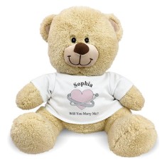 Oso de peluche personalizado con forma de corazón y anillos para compromiso - 28 cm