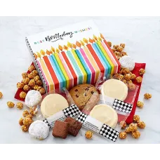 Caja de regalo de cumpleaños con galletas y aperitivos