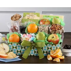 Fruta fresca de lujo, chocolate y snacks.