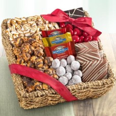 Cesta de regalo de chocolate, caramelo y crujiente