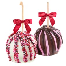 Love Chocolate Covered Caramel Apples Pair en una caja de regalo de madera