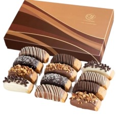 Biscotti bañado en chocolate con decoración clásica en caja de regalo