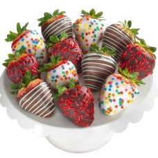Feliz cumpleaños fresas cubiertas de chocolate - 12 bayas con cinta de cumpleaños