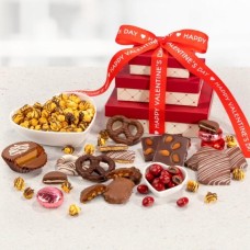 Torre de regalo de chocolate, caramelo y crujiente de San Valentín