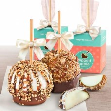 Nueces para par de manzanas acarameladas cubiertas de chocolate