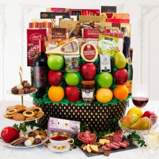 Cesta de regalo de vino tinto, fruta y gourmet King's Ransom