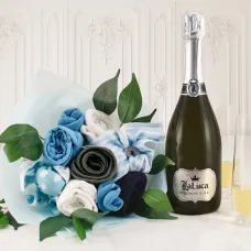 Ramo de regalo para bebé niño: Prosecco y pétalos