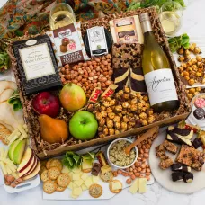 Encantador chardonnay, frutas, queso y gourmet Double Decker