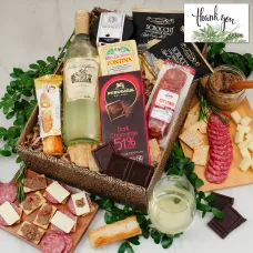 Caja de regalo de vino blanco italiano y antipasto Mangia Con Gusto - Gracias