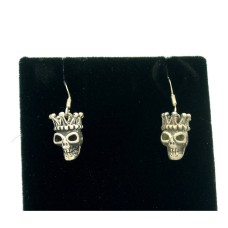 Pendientes colgantes de calavera coronada estilo punk en plata de ley