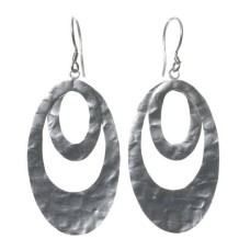 Sterling Silver Arts and Crafts martillado Open Ovals Pendientes