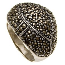 Anillo geométrico del racimo de Marcasite de la plata esterlina del art déco