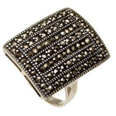 Anillo rectangular de plata de ley con marcasita estilo Art Déco