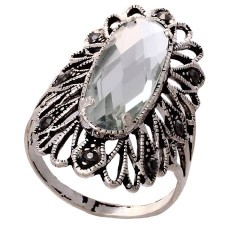 Anillo de cóctel grande de plata de ley con circonitas cúbicas y marcasita