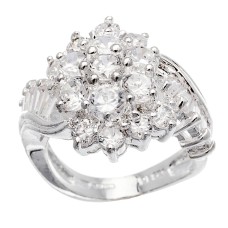 Anillo de cóctel de plata de ley y circonita cúbica blanca facetada ~ Grande
