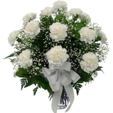 12 claveles blancos florero