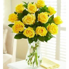 12 rosas amarillas Jarrón
