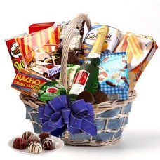 Cesta de vino espumoso y aperitivos