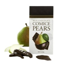 Peras Comice cubiertas de chocolate