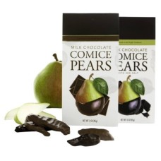 Dúo de peras Comice cubiertas de chocolate