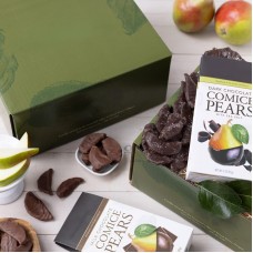 Dúo de pera Comice cubierto de chocolate