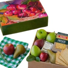 Caja de regalo de queso, peras y manzanas