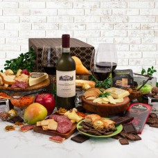 Caja de regalo italiana de vino, fruta, queso y gourmet de dos pisos