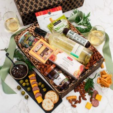 Caja de regalo de colección clásica de vino blanco, queso y galletas