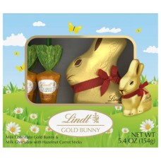 Lindt GOLD BUNNY Chocolate con leche y chocolate con leche con palitos de zanahoria y avellanas (154 g)