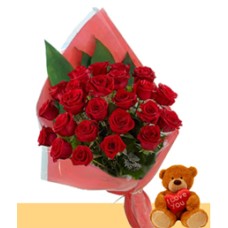 Dos almas enamoradas (18 rosas + Teddy Bearus)