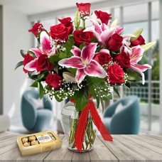 Heart Of Chocolate (12 Roses + 1 Stems of Lilies)