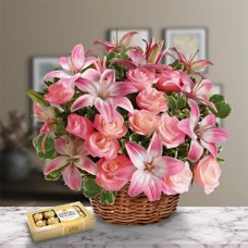 Love Basket (12 Roses + 3 Lilies)